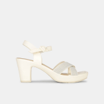 Bata-comfit off-white mid-heel sandals with buckle straps for women