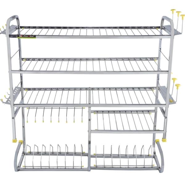 OSE-Kitchen Dish Rack | Wall Mounted | 5 Shelves | Stainless Steel | Holds 18+ Plates | Space-Saving | Rustproof | Easy Assembly (30 X 32 INCH)