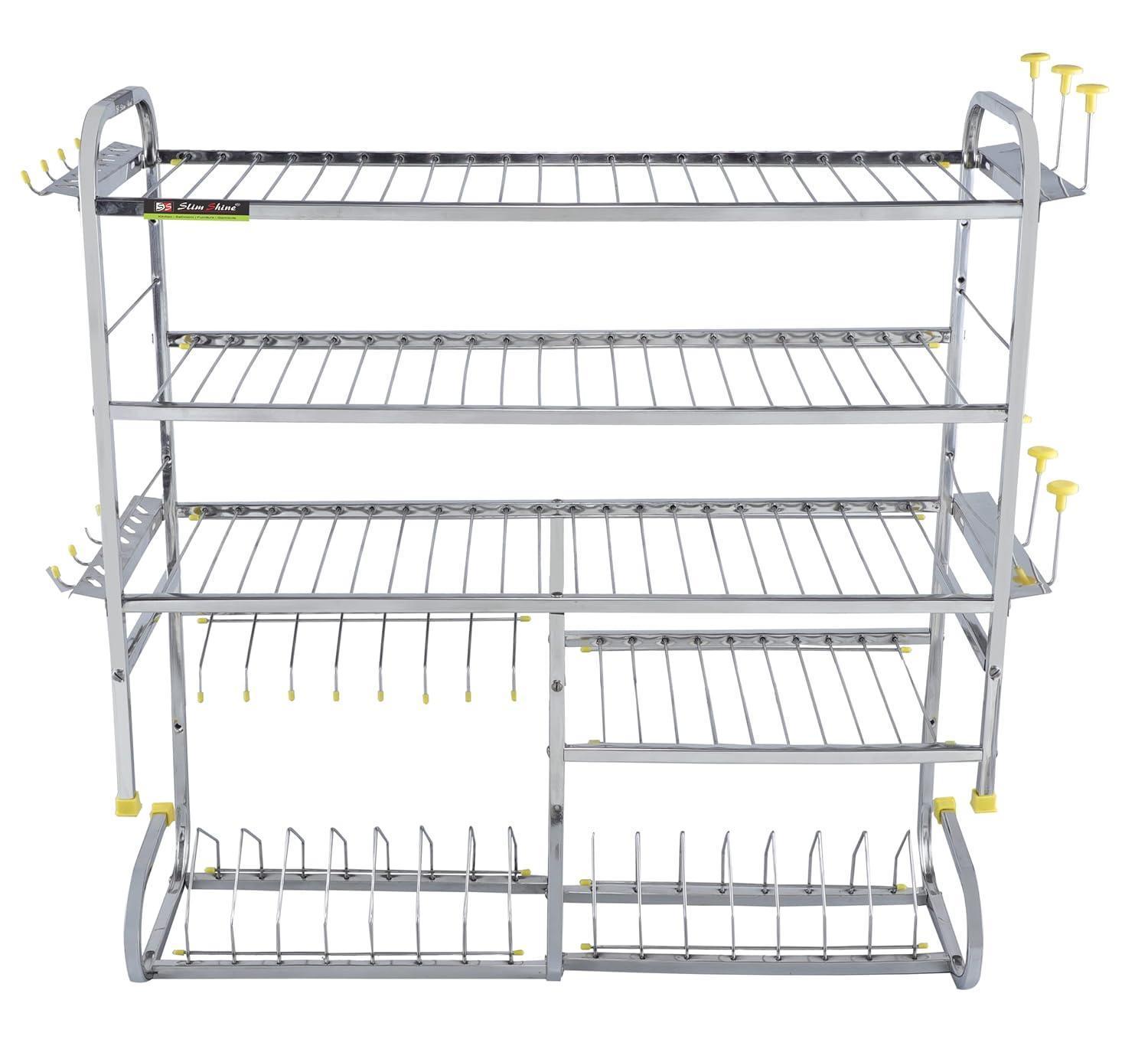 OSE-Kitchen Dish Rack | Wall Mounted | 5 Shelves | Stainless Steel | Holds 18+ Plates | Space-Saving | Rustproof | Easy Assembly (30 X 32 INCH)