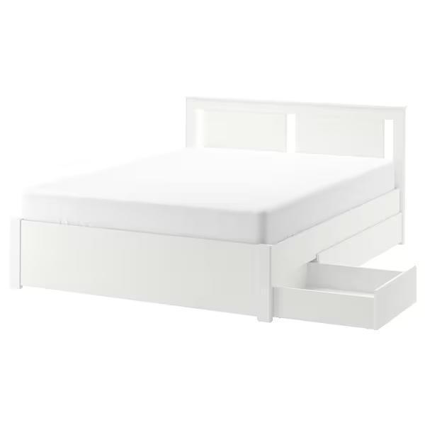 IKEA-Bed frame with 2 storage boxes, white