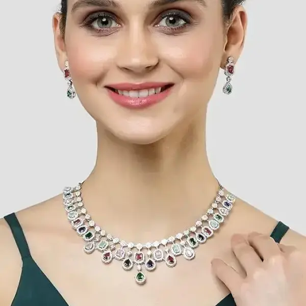 Karatcart Silver Toned American Diamond Studded Jewellery Set for Women