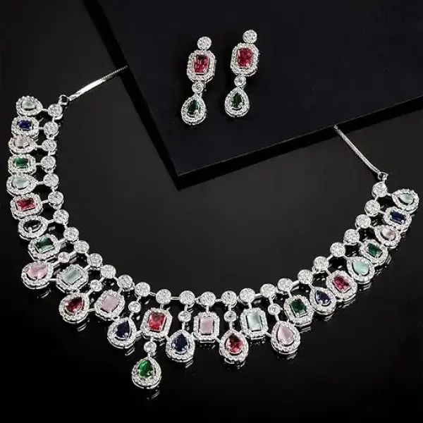 Karatcart Silver Toned American Diamond Studded Jewellery Set for Women