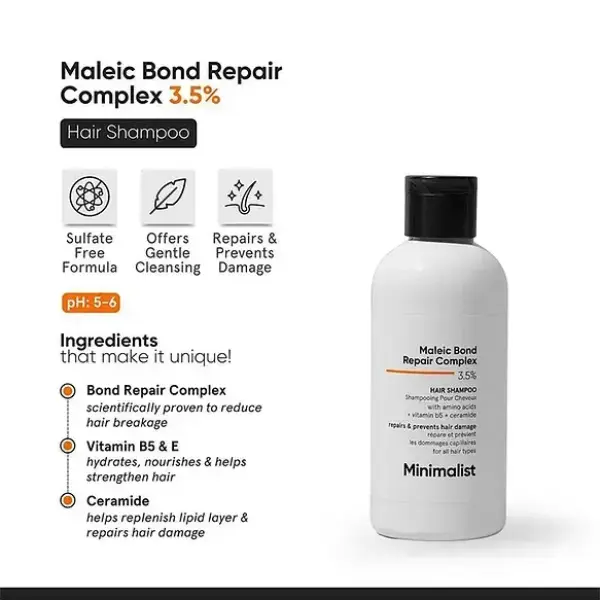 Minimalist- Maleic Bond Repair Complex 3.5% Hair Shampoo For Damaged & Frizzy Hair- 250 ml