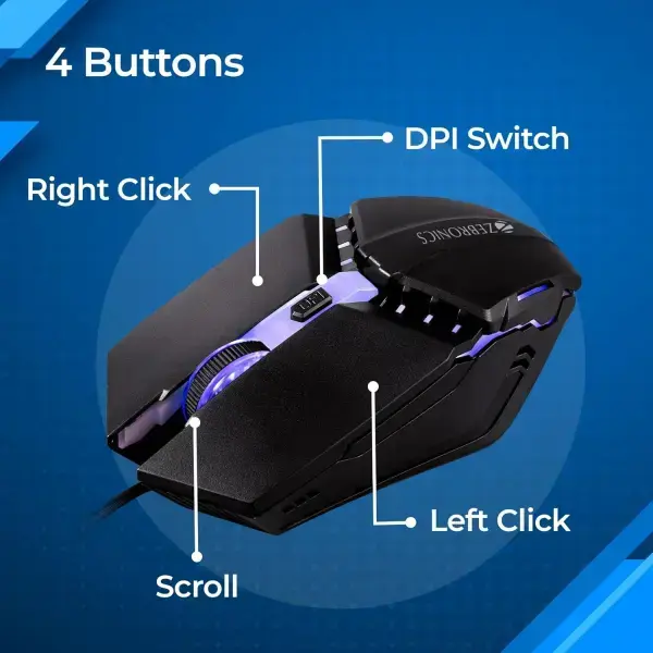 ZEBRONICS PHERO Wired Gaming Mouse with up to 1600 DPI