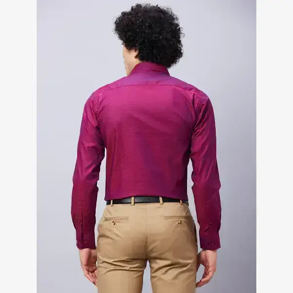 Raymond-Men Red Structure Slim Fit Cotton Shirt