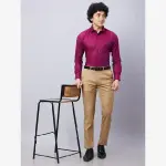 Raymond-Men Red Structure Slim Fit Cotton Shirt