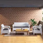 Nilkamal-Goa Plastic 3 + 1 + 1 Seater Sofa with Cushion (Milky White and Grey)