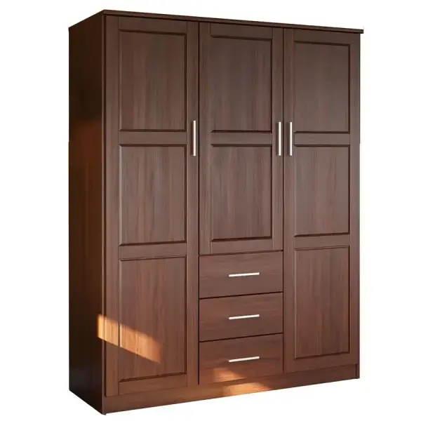 Overstock-Palace Imports 100% Solid Wood Cosmo 3-Door Wardrobe Armoire with Solid Wood or Mirrored Doors