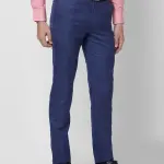 Raymond-Men Blue Checks Slim Fit Polyester Blend Trouser