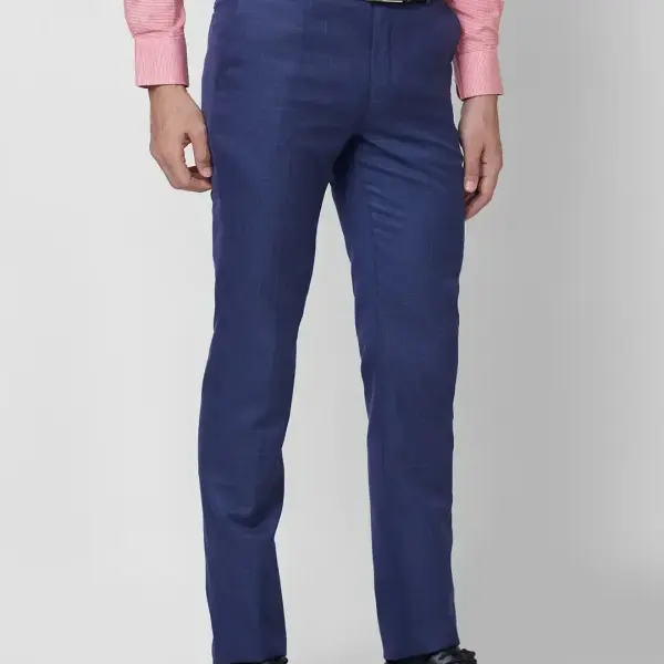 Raymond-Men Blue Checks Slim Fit Polyester Blend Trouser