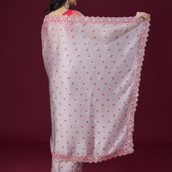 Floral printed bordered saree with blouse