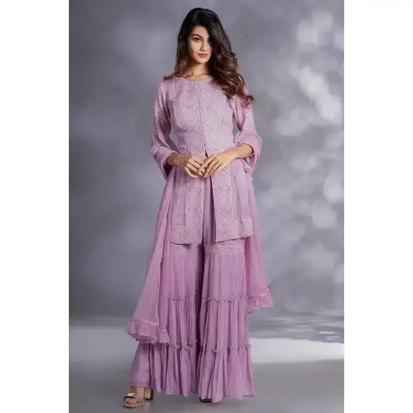 SEASONS-PINKISH PURPLE TIERED SHARARA SET