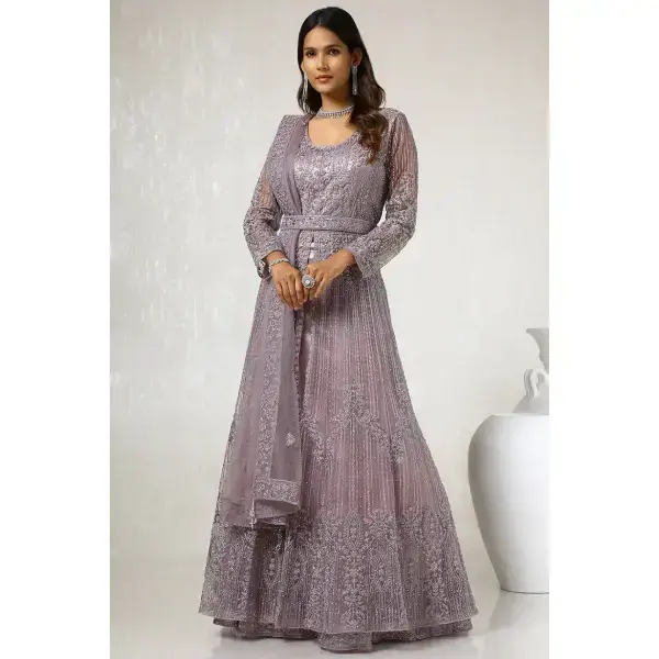 Soch-Purple Net Embellished Lehenga Choli With Belt