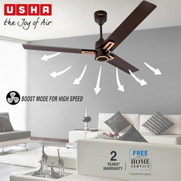 USHA-AeroEdge Plus 1200mm BLDC Ceiling Fan with IR Remote | LED Indicator | BEE 5 Star Rated Energy Efficient | 100% Copper Motor | High Air Delivery 220CMM | 2 Year Warranty | (Smoke Brown)