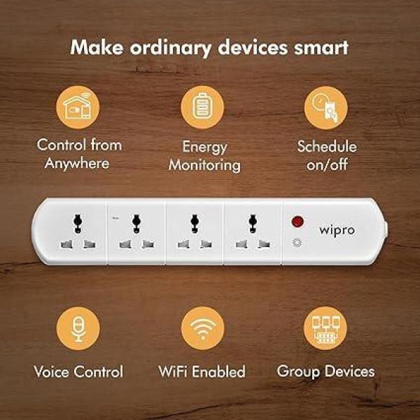 Wipro- Smart Extension with WiFi, 4-Socket Smart Extension Board with Alexa Support, 16 Amp Power Socket, Control Your Appliances from Anywhere, White (DSE2150), Pack of 1