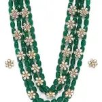 ZAVERI PEARLS Green Beads & Floral Kundan Necklace Set For Women-ZPFK9098