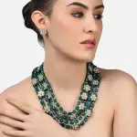 ZAVERI PEARLS Green Beads & Floral Kundan Necklace Set For Women-ZPFK9098